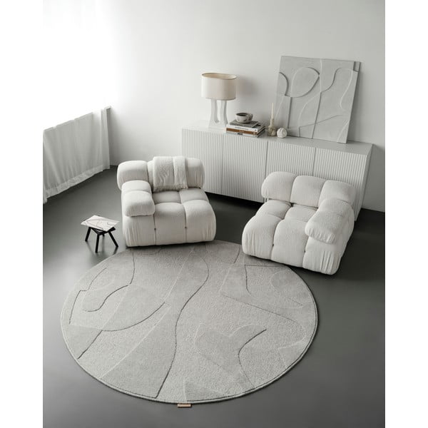 Svetlosivý vlnený okrúhly koberec ø 120 cm Morphic Botanica – Agnella-image-2