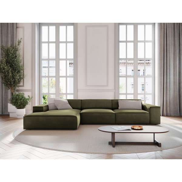 Khaki zamatová modulárna rohová pohovka (ľavý roh/s leňoškou) Jodie – Micadoni -image-1