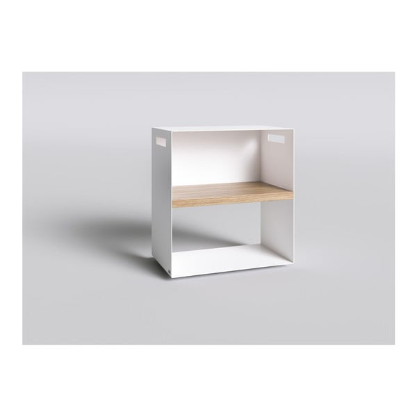 Biely nočný stolík s doskou z dubového dreva Take Me HOME, 50 × 30 cm