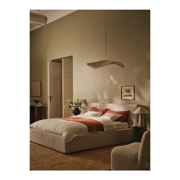 Krémovobiela čalúnená dvojlôžková posteľ s úložným priestorom s roštom 140x200 cm Simon Olivia – Micadoni -image-2