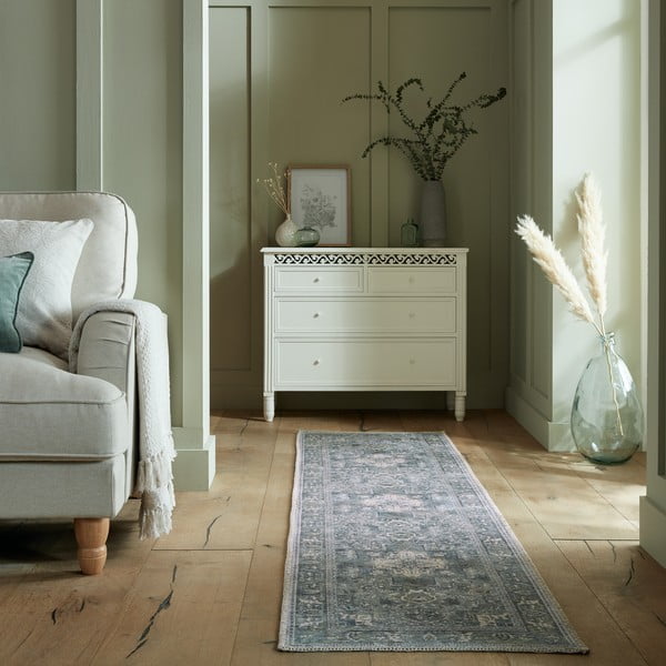 Zelený umývateľný behúň s prímesou recyklovaných vlákien 60x230 cm Windsor – Flair Rugs-image-1