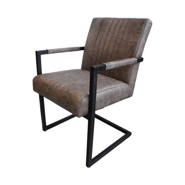 Sivo-hnedá jedálenská stolička s koženým poťahom a opierkami HSM Collection Texas