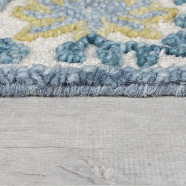 Modrý/slonovinový ručne tkaný koberec s prímesou vlny 160x230 cm Myla Floral Frame – Flair Rugs-image-4