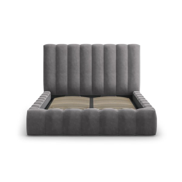 Sivá čalúnená dvojlôžková posteľ s úložným priestorom s roštom 200x200 cm Kelp – Micadoni Home-image-2