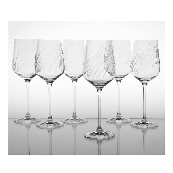 Ateliér Žampach, set 6 ks pohárov na biele víno Traviny hore