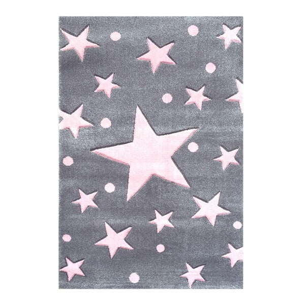 Sivo-ružový detský koberec Happy Rugs Star Constellation, 80 x 150 cm