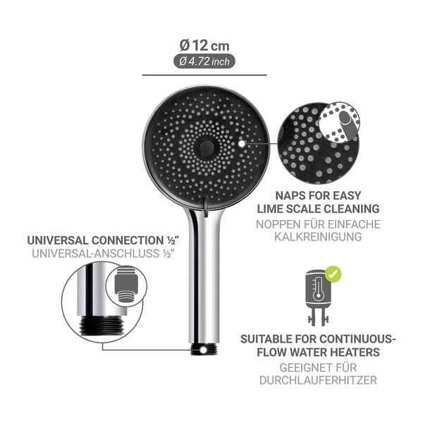 Plastová sprchová hlavica v striebornej farbe ø 12 cm Softwater – Wenko-image-4