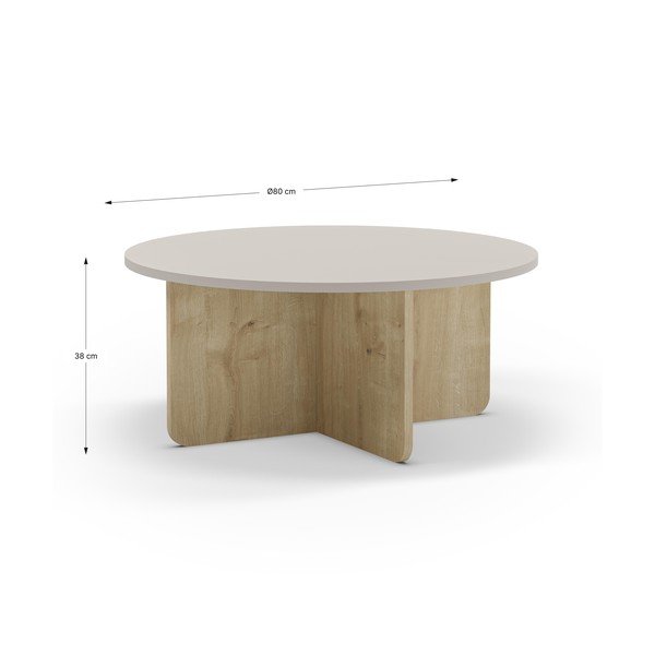 Krémovobiely/v prírodnej farbe okrúhly konferenčný stolík v dekore duba ø 80 cm Hillary – Marckeric-image-4