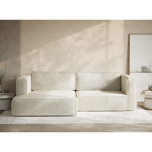 Krémová ženilková rozkladacia/s úložným priestorom rohová pohovka (ľavý roh/s leňoškou) Velto – Maison de Rêve-image-1