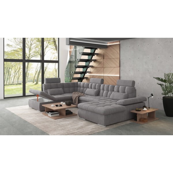 Sivá rozkladacia/s úložným priestorom rohová pohovka (ľavý roh/do "U") Merkur – Ropez-image-4