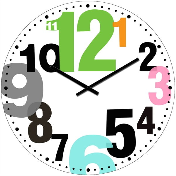 Sklenené hodiny Farebné čísla, 34 cm