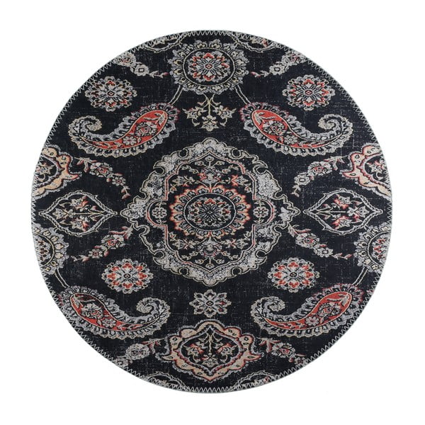 Čierny umývateľný okrúhly koberec ø 120 cm – Vitaus