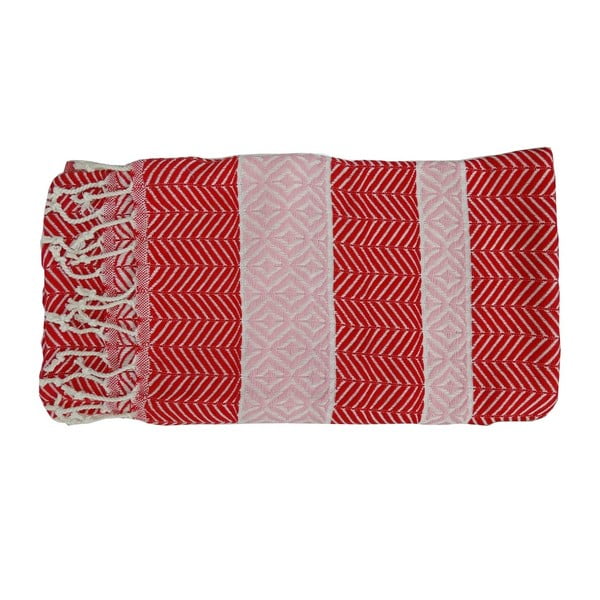 Červená ručne tkaná osuška z prémiovej bavlny Basak, 100 × 180 cm