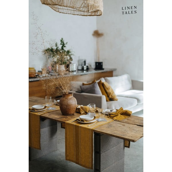 Ľanový behúň na stôl 200x200 cm Amber Bronze Stripes – Linen Tales-image-2