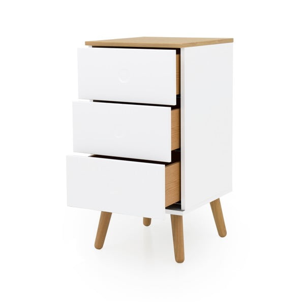 Biela skrinka s detailmi v dekore dubového dreva s 3 zásuvkami Tenzo Dot, šírka 40 cm-image-2
