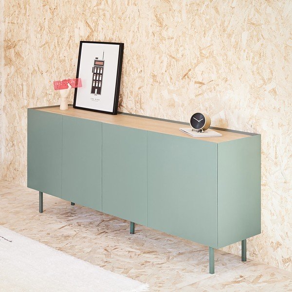 Zelená/v prírodnej farbe nízka komoda v dekore duba 165x78 cm Arista – Teulat-image-1