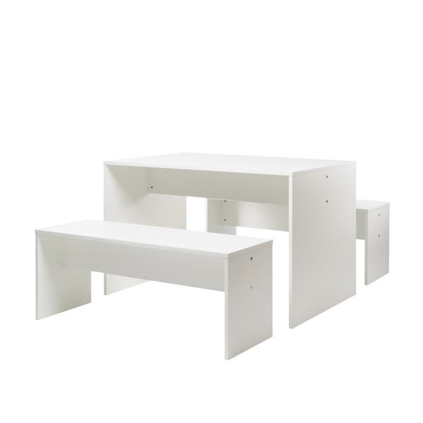 Set bieleho jedálenského stola a 2 lavíc Intertrade Berlin, 118 x 78 cm