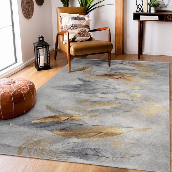 Prateľný koberec v šedej a zlatej farbe 120x180 cm Golden Feathers – Mila Home-image-1