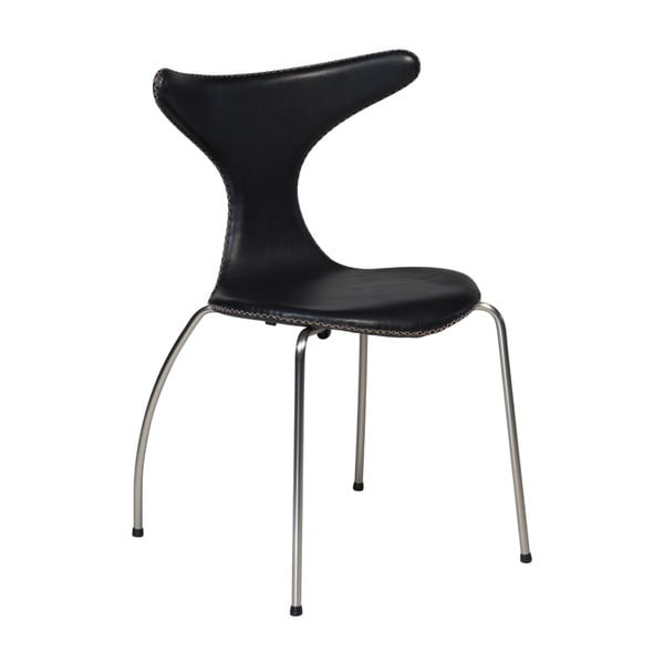 Čierna kožená jedálenská stolička s kovovou podnožou DAN–FORM Dolphin