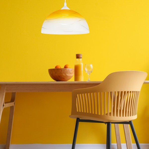 Žlté závesné svietidlo so skleneným tienidlom ø 30 cm Sfera – LAMKUR-image-3