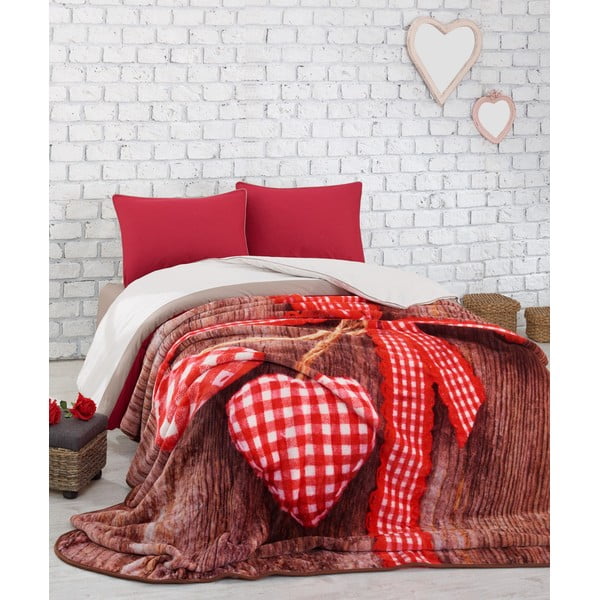 Červená prikrývka  na dvojlôžko cez posteľ Lovebox, 240 x 220 cm