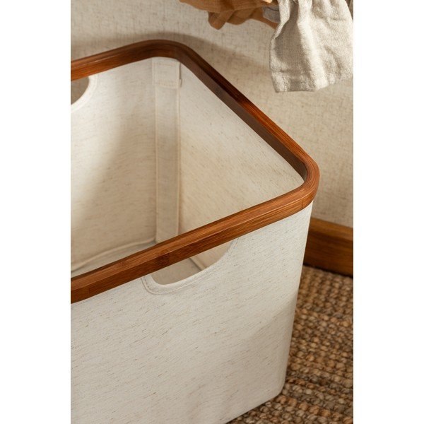 Krémový látkový úložný box 30x30x30 cm Bamboo/Linen Cube – Bigso-image-4