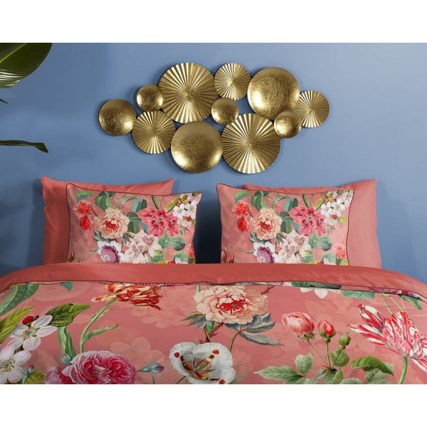 Oranžové obliečky na jednolôžko z organickej bavlny Descanso Flowery, 140 x 220 cm-image-2