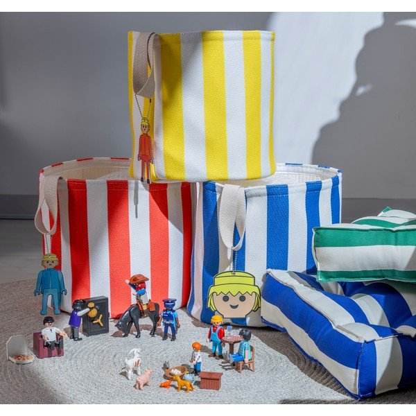 Červený látkový detský kôš na hračky ø 30x28 cm Stripes – Playmobil-image-1