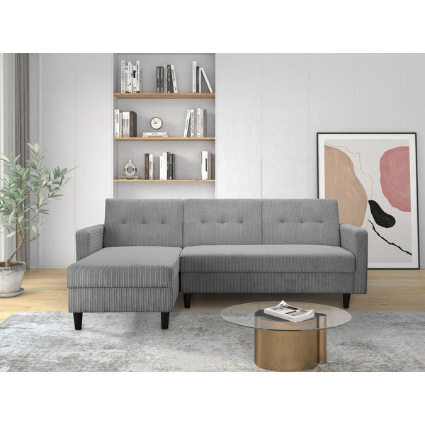 Svetlosivá menčestrová rozkladacia rohová pohovka Hartford – Støraa-image-1