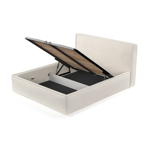 Béžová čalúnená dvojlôžková posteľ s úložným priestorom s roštom 200x200 cm Lounge L – Maison de Rêve-image-4