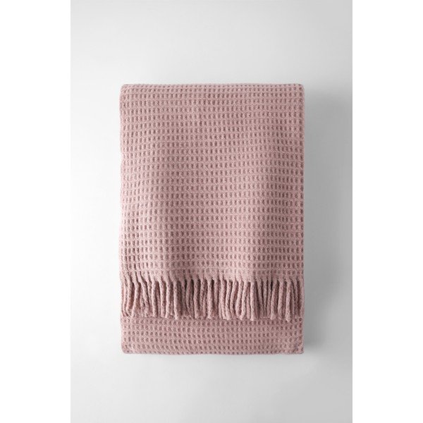 Ružová deka s prímesou bavlny 140x180 cm Basics Waffle – Euromant