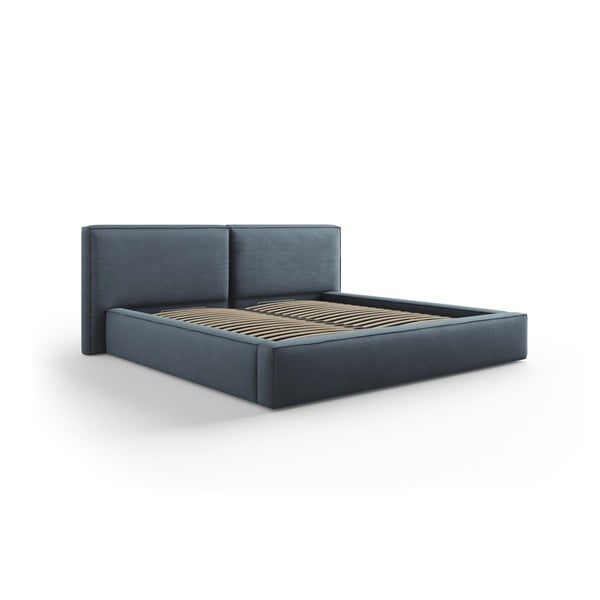 Tmavomodrá čalúnená dvojlôžková posteľ s úložným priestorom a roštom 140x200 cm Arendal – Cosmopolitan Design