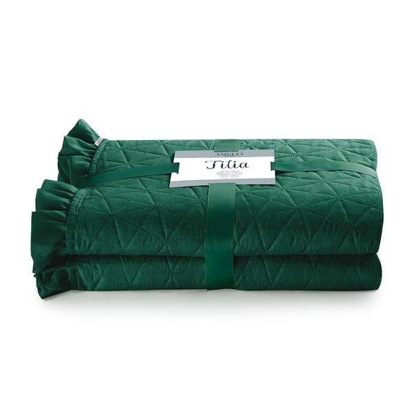 Zelený pléd cez posteľ AmeliaHome Tilia, 240 x 220 cm-image-2