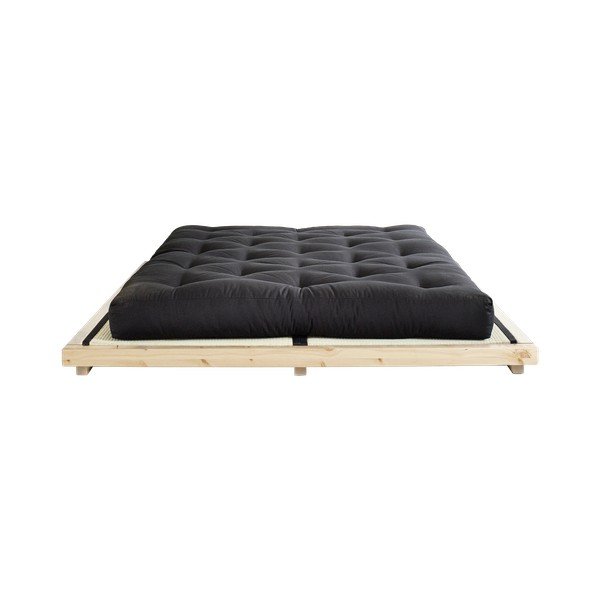 Dvojlôžková posteľ z borovicového dreva s matracom a tatami Karup Design Dock Double Latex Natural/Black, 140 × 200 cm