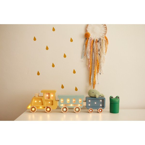 Žltá a modrá stolová lampa z borovicového dreva Little Lights Train, dĺžka 58 cm-image-1