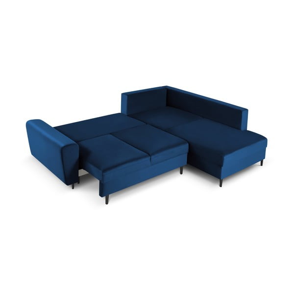 Modrá zamatová rozkladacia/s úložným priestorom rohová pohovka (pravý roh/do L) Kyoto – Cosmopolitan Design-image-2