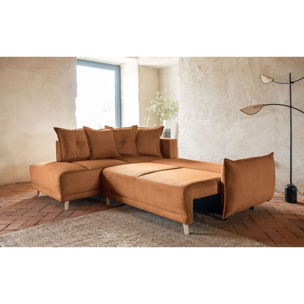 Menčestrová rozkladacia rohová pohovka v tehlovej farbe (ľavý roh) Lazy Lukka – Miuform-image-3