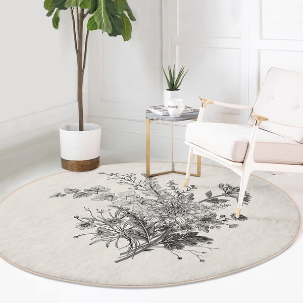 Krémový prateľný okrúhly koberec vhodný pre robotické vysávače ø 80 cm Comfort – Mila Home-image-1