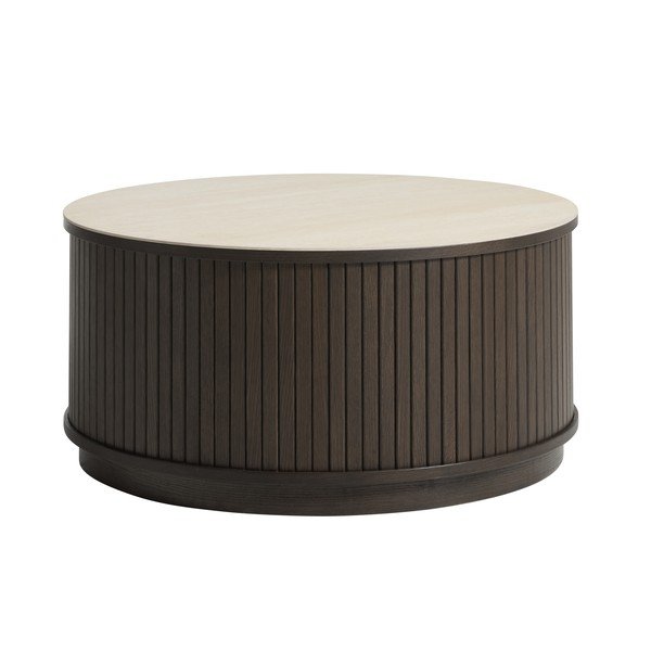 Okrúhly konferenčný stolík s keramickou doskou v tmavo prírodnej farbe ø 85 cm Enna – Unique Furniture-image-4
