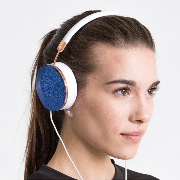 Modro-biele slúchadlá s detailmi vo farbe ružového zlata Frends Taylor Glitter-image-2