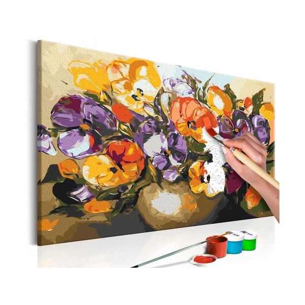 DIY set na tvorbu vlastného obrazu na plátne Artgeist Vase Of Pansies, 60 × 40 cm