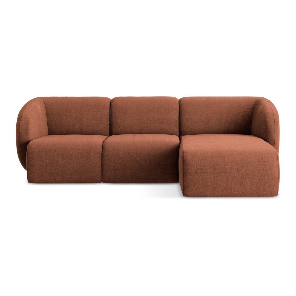 Ženilková rohová pohovka v terakotovej farbe (pravý roh/s leňoškou) Lani – Makamii