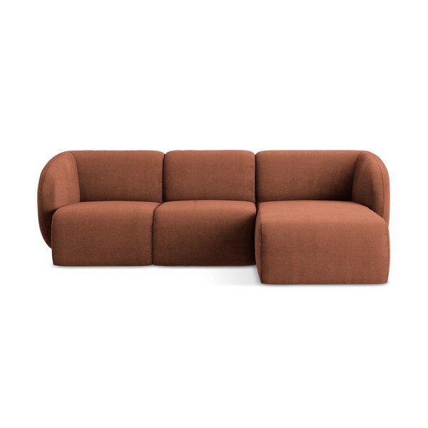 Ženilková rohová pohovka v terakotovej farbe (pravý roh/s leňoškou) Lani – Makamii