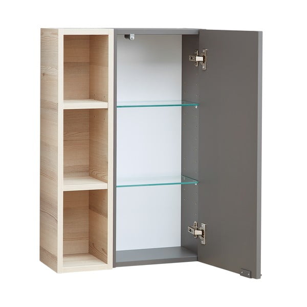 Sivá/v prírodnej farbe závesná kúpeľňová skrinka v dekore borovice 70x45 cm Quickset 394 – Pelipal-image-2