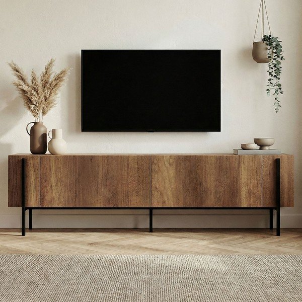 TV stolík v dekore orecha v tmavo prírodnej farbe 180x45x30 cm Nexus – Kalune Design-image-3