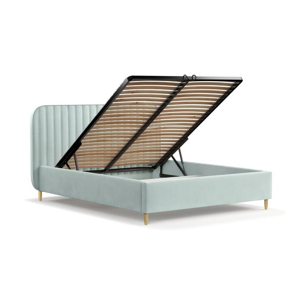 Čalúnená jednolôžková posteľ s úložným priestorom s roštom 120x200 cm v mentolovej farbe Noto – Maison de Rêve-image-3