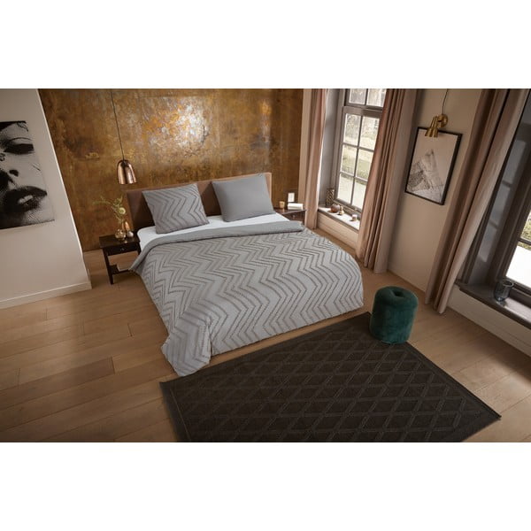 Sivo-hnedé predĺžené obliečky na jednolôžko z mikrovlákna 140x220 cm Pure Zigzag – Good Morning-image-3