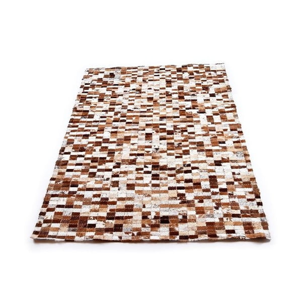 Hnedý mozaikový koberec z hovädzej kože, 200 x 150 cm