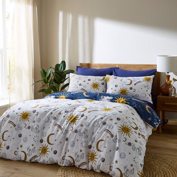 Biele/modré bavlnené obliečky na dvojlôžko 200x200 cm Disco Space – Their Nibs-image-2