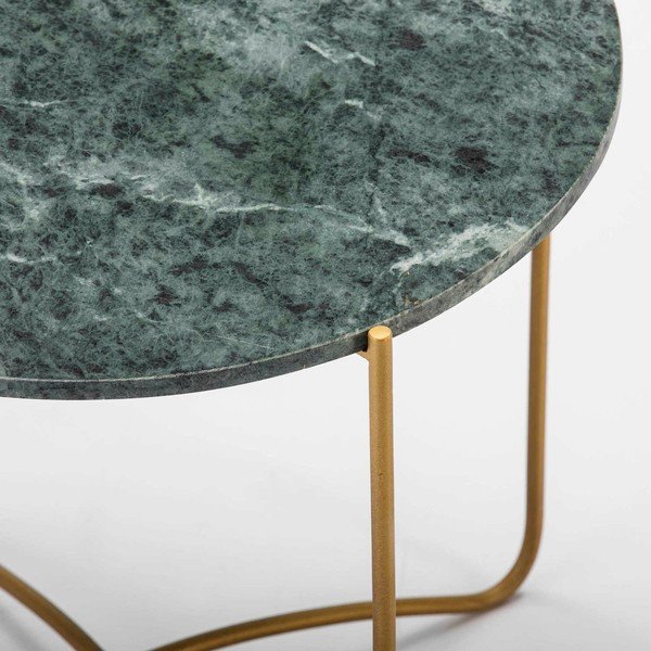 Odkladací stolík so zelenou mramorovou doskou a nohami v zlatej farbe Thai Natura, ∅ 57 cm-image-1